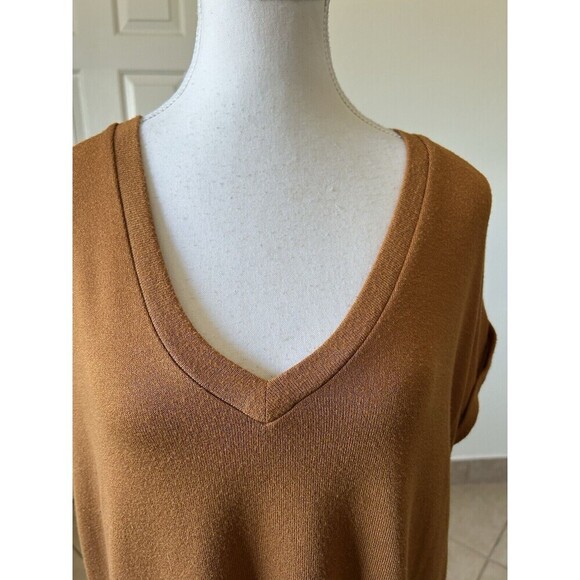 Mod Ref Women's Rust Rolled Cuff Short Sleeve V-Neck Lightweight Top Medium - Picture 7 of 13